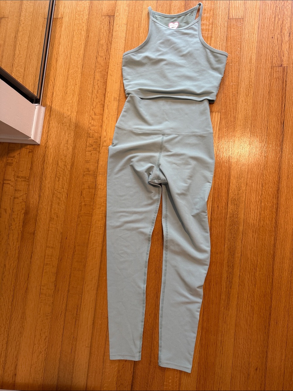 LoveShackFancy Sage Green High-Rise Leggings & Cropped Tank Set